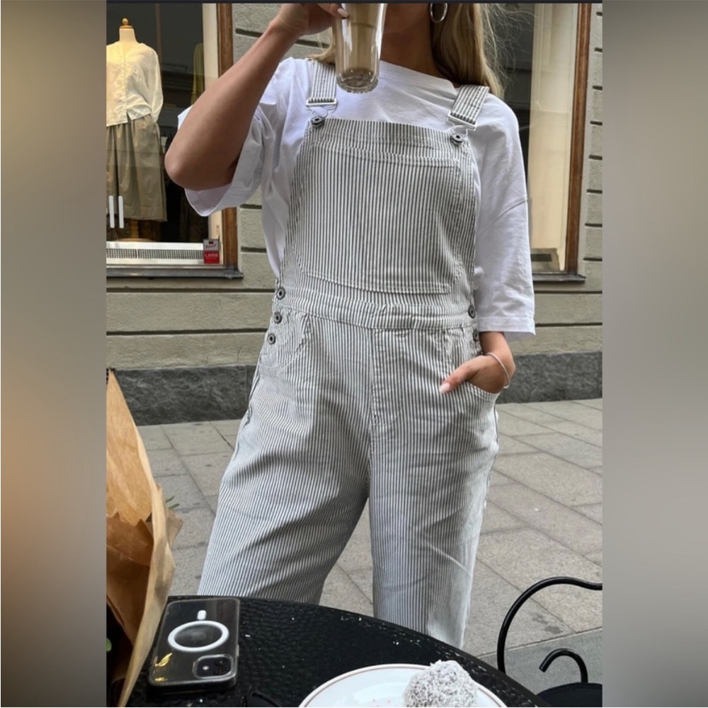 Baccini Black and White wide leg Denim Overalls with Adjustable Straps